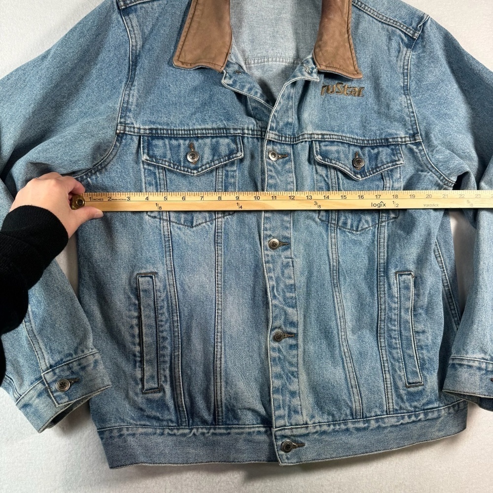 Dunbrooke Jacket Mens Large Blue Jean Barn Embroidered Leather Collared Vintage - Picture 8 of 16